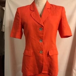 Vintage Doncaster tangerine blazer style short sleeve linen jacket, 6 p.